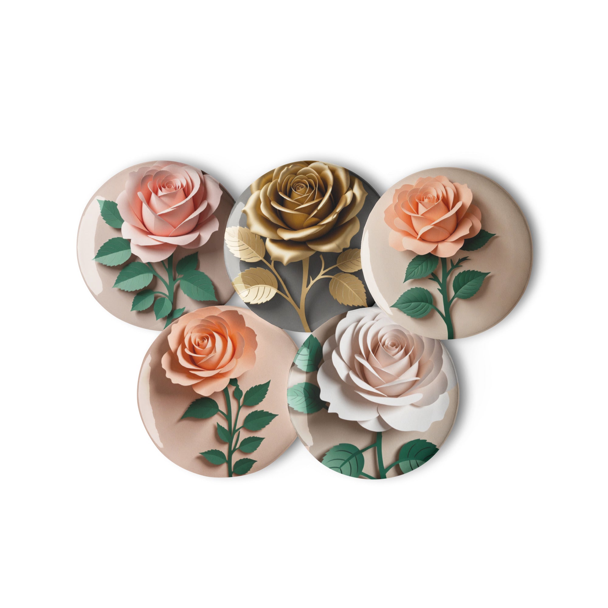 Group of 5 Rose Pin Buttons