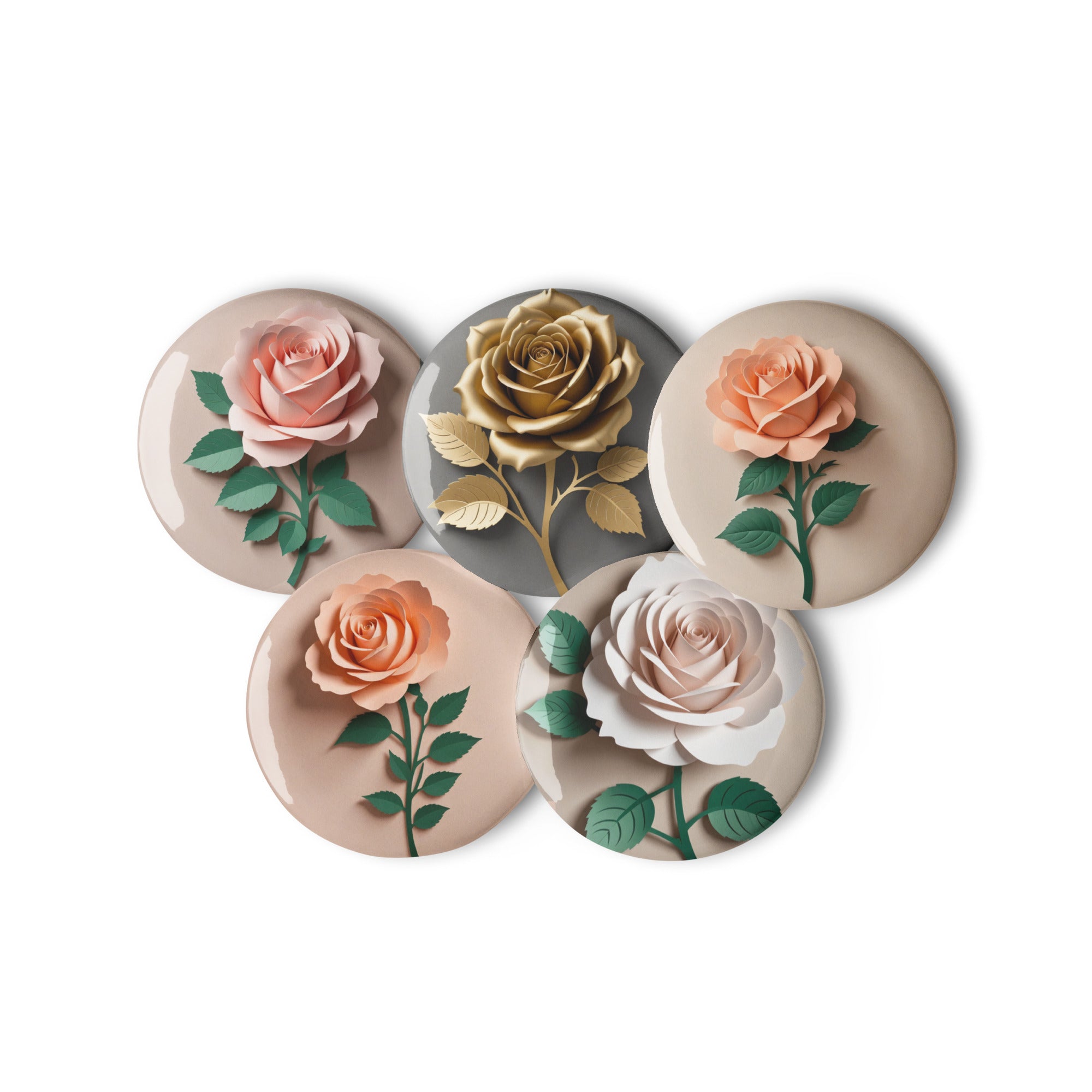 Group of 5 Rose Pin Buttons
